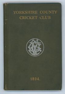 Yorkshire C.C.C. annual 1894. 2nd year of issue. 136pp. Edited by J.B. Wostinholm. J. Robertshaw, Sheffield, printer. Original olive boards with titles in gilt to front board and white ‘Y.C.C.’ emblem to centre, gilt to page edges. Ownership signature to 