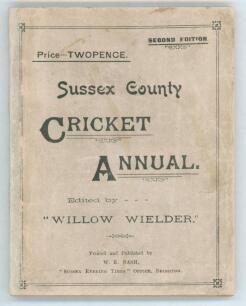 ‘Sussex Cricket Annual for 1903’. Third issue, second edition, of the Annual in original beige paper wrappers, edited by A.D. Taylor, ‘Willow Wielder’. Printed by W.E. Nash of Brighton. With player portraits of the players. Replacement spine and appears t