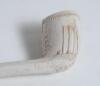 Cricket pipe. Early clay pipe with batsman stood at the wicket to one side and to the other a set of three stumps with a bat leaning against them. Floral decoration. 5” long. Good condition - 3