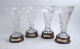 W.G. Grace. ‘The 150th Anniversary of the Birth of W.G. Grace 1848-1998’. Four large and heavy Waterford Crystal glass vases of fluted form