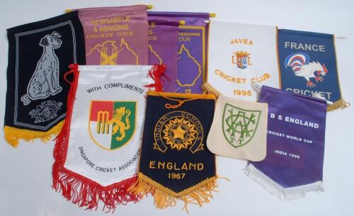 Marylebone Cricket Club. Selection of pennants presented to or acquired by M.C.C. over the years. Includes beautifully embroidered ‘B.C.C.I. Indian Schools 1967’ , Newcastle & Regions (Australia) Cricket Tour 1983, 1984 & 1985’, Javea (Las Palmas) Cricket