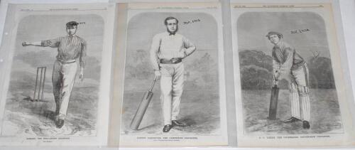 Cricket engravings 1863-1896. A good selection of eleven original full page extracts, the majority from ‘The Illustrated Sporting News’. Includes five full pages dated 1863-1866, each featuring an engraving of a notable cricketer.