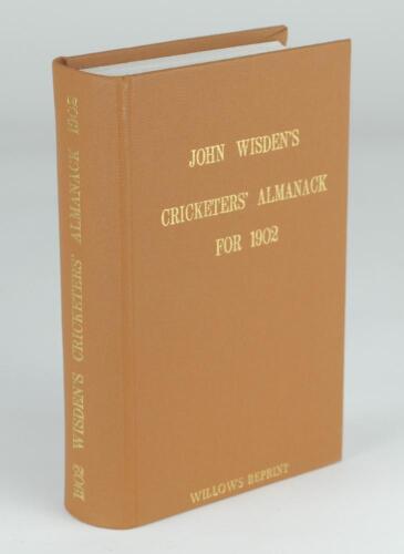 Wisden Cricketers’ Almanack 1902. Willows softback reprint (1997) in light brown hardback covers with gilt lettering. Limited edition 217/500. Good/very good condition