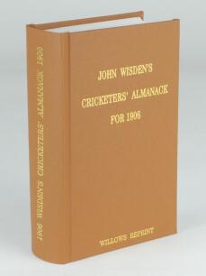 Wisden Cricketers’ Almanack 1906. Willows softback reprint (1999) in light brown hardback covers with gilt lettering. Limited edition 209/500. Good/very good condition