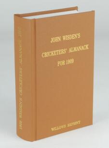 Wisden Cricketers’ Almanack 1909. Willows softback reprint (2000) in light brown hardback covers with gilt lettering. Limited edition 120/500. Good/very good condition