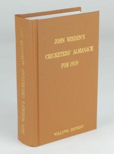 Wisden Cricketers’ Almanack 1910. Willows softback reprint (2001) in light brown hardback covers with gilt lettering. Limited edition 136/500. Good/very good condition