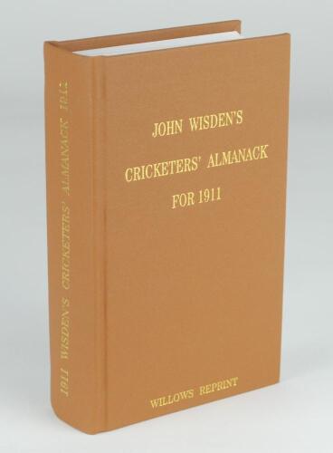 Wisden Cricketers’ Almanack 1911. Willows softback reprint (2001) in light brown hardback covers with gilt lettering. Limited edition 190/500. Good/very good condition