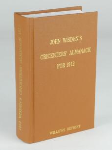 Wisden Cricketers’ Almanack 1912. Willows softback reprint (2001) in light brown hardback covers with gilt lettering. Limited edition 253/500. Good/very good condition