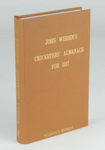 Wisden Cricketers’ Almanack 1917. Willows softback reprint (1997) in light brown hardback covers with gilt lettering. Limited edition 237/500. Good/very good condition