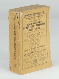 Wisden Cricketers’ Almanack 1921. 58th edition. Original paper wrappers. Some minor wear and loss to spine paper, minor wear to wrappers otherwise in good+ condition