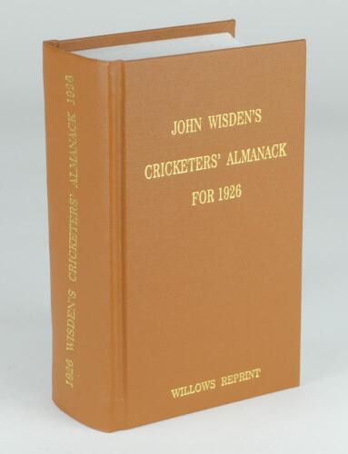 Wisden Cricketers’ Almanack 1926. Willows softback reprint (2007) in light brown hardback covers with gilt lettering. Limited edition 80/500. Good/very good condition