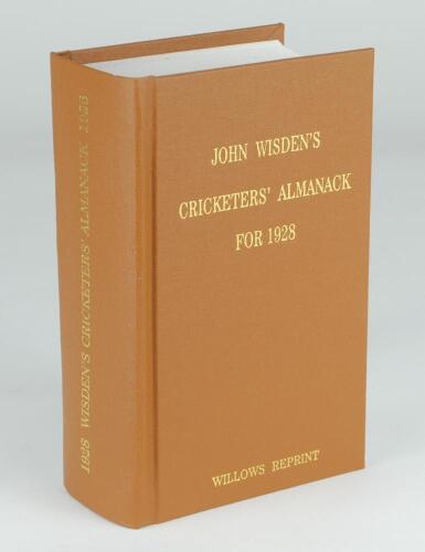 Wisden Cricketers’ Almanack 1928. Willows softback reprint (2008) in light brown hardback covers with gilt lettering. Limited edition 66/500. Good/very good condition