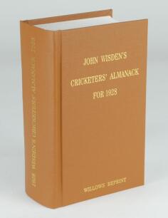 Wisden Cricketers’ Almanack 1928. Willows softback reprint (2008) in light brown hardback covers with gilt lettering. Limited edition 66/500. Good/very good condition