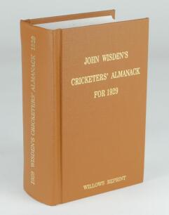 Wisden Cricketers’ Almanack 1929. Willows softback reprint (2008) in light brown hardback covers with gilt lettering. Limited edition 356/500. Good/very good condition