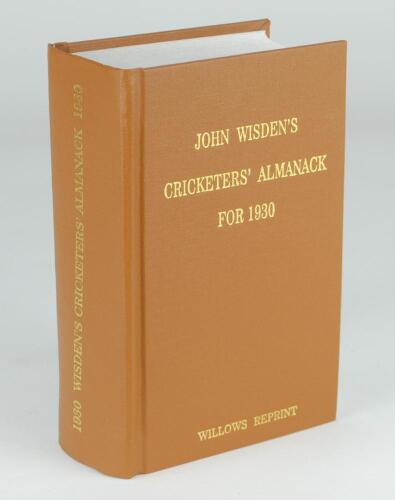 Wisden Cricketers’ Almanack 1930. Willows softback reprint (2008) in light brown hardback covers with gilt lettering. Limited edition 124/500. Good/very good condition