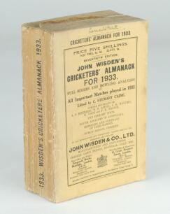 Wisden Cricketers’ Almanack 1933. 70th edition. Original paper wrappers. Some wear and slight discolouration to the spine paper, minor wear to wrappers, name of ownership handwritten to the top border of the front wrapper otherwise in good overall conditi