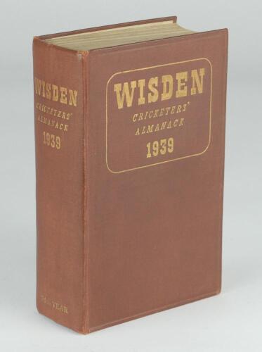 Wisden Cricketers’ Almanack 1939. 76th edition. Original hardback. Appears to have had broken internal hinges at front and rear which have been repaired otherwise in good condition