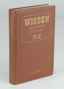 Wisden Cricketers’ Almanack 1942. 79th edition. Original hardback. Only 900 hardback copies were printed in this war year. Some dulling to the gilt titles on the front board and spine paper, very minor marks to boards, minor stain to the page edges from p