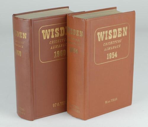 Wisden Cricketers’ Almanack 1954 and 1960. Original hardback editions. Both in very good condition. Qty 2