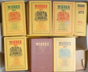 Wisden Cricketers’ Almanack 1970 to 2021. Original hardback editions with dustwrappers where applicable, lacking the 2018 to 2020 editions, the exception of the 1999, which is a softback edition, the 1973 hardback is lacking its dustwrapper. There are dup