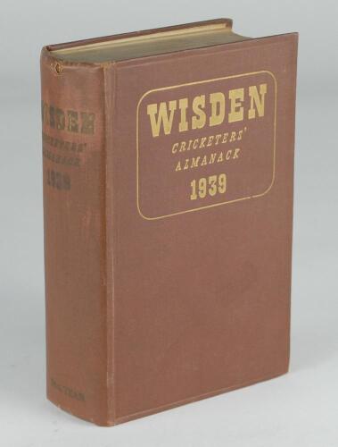Wisden Cricketers&rsquo; Almanack 1939. 76th edition. Original hardback. Dulled gilt titles to spine paper, some breaking to the front internal hinge otherwise in good condition