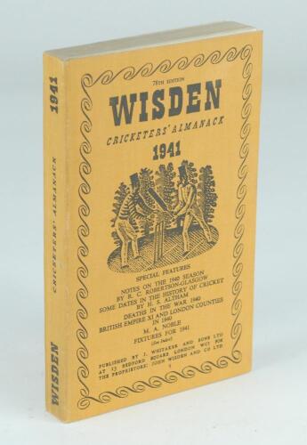 Wisden Cricketers&rsquo; Almanack 1941. 78th edition. Original limp cloth covers. Only 3200 paper copies printed in this war year. Very good/excellent condition. Rare war-time edition