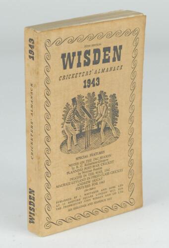 Wisden Cricketers&rsquo; Almanack 1943. 80th edition. Original limp cloth covers. Only 5600 paper copies printed in this war year. Some discolouration to covers and spine, minor staining to page block edge, minor bump to top corner otherwise in good+ condition.