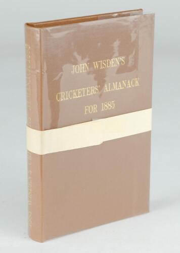 Wisden Cricketers&rsquo; Almanack 1885. Willows softback reprint (1983) in light brown hardback covers with gilt lettering. Un-numbered limited edition. In un-opened condition with white band attached as issued. Very good condition