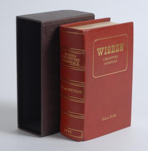 Wisden Cricketers&rsquo; Almanack 1995 to 2021. 132nd to 158th edition. Excellent complete run of the de luxe full leather bound limited edition hardback. Gilt lettering and gilt to all page block edges, in slip cases. Each book is numbered limited edition numb