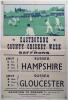 Sussex cricket posters. Five original advertising posters for the Eastbourne County Cricket Week, including two from 1955 for the matches v Hampshire and v Gloucestershire, one 20&rdquo;x30&rdquo;, the other 15&rdquo;x20&rdquo;, one for the 1956 matches v Derbyshire and v Hampsh