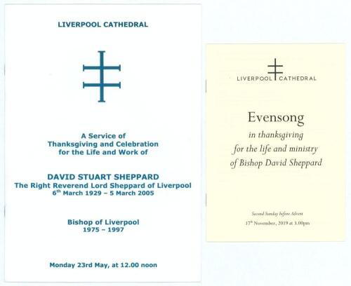 David Stuart Sheppard. The Right Reverend Lord Sheppard of Liverpool. Sussex, Cambridge University & England 1947-1962. Large format order of Service of Thanksgiving held for Sheppard, at Liverpool Cathedral, 23rd May 2005, sold with a further order of se