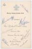 &lsquo;Surrey v New Zealand 1949. Official folding menu for the &lsquo;Dinner to the New Zealand Cricket Team&rsquo; given by Surrey C.C.C. at Armourers&rsquo; Hall, 11th May 1949. The front cover with raised silver Surrey emblem and printed titles, menu and toast list to inside
