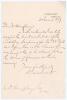 Richard Webster, 1st Viscount Alverstone. President of Surrey C.C.C. One page handwritten letter to &lsquo;Mr Humphreys&rsquo;, dated 25th March 1899. Alverstone is replying to an invitation from the Saddlers&rsquo; Company, which he has to decline due to his commitments a