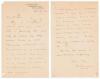 Don Bradman. Original two page letter handwritten in ink by Bradman to &lsquo;Mr Ford&rsquo; at Essex C.C.C.. Writing from his home at 2 Holden Street, Kensington Park, South Australia and dated 16th February 1949, Bradman expresses his thanks for congratulations on 