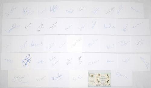 England and international cricketers 1950s- 2000s. Over one hundred and forty white cards, each individually signed by an international Test or first-class cricketer, the odd umpire, coach etc., the majority collected early 2000s. Some duplication of sign