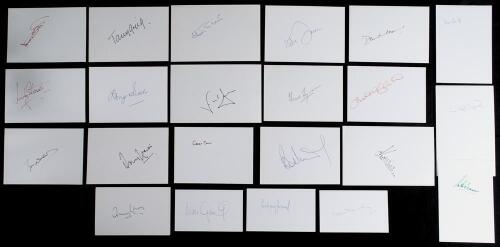 Test and County cricketers signatures 1940s-2000s. A comprehensive selection of over two hundred individual signatures of cricketers, umpires and some broadcasters on white cards, collected in the 1990s/ early 2000s. Includes a good number of England Test