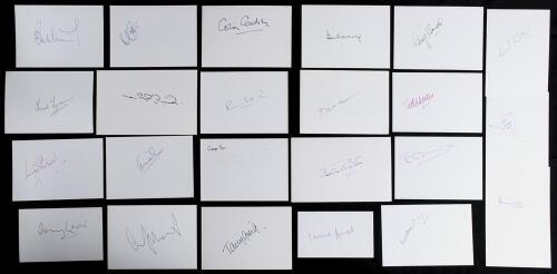 Test and County cricketers signatures 1940s-2000s. A comprehensive selection of over two hundred individual signatures of cricketers, umpires and some broadcasters on white cards, collected in the 1990s/ early 2000s. Includes a good number of England Test