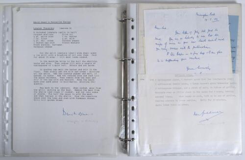 &lsquo;Cricket Recipes&rsquo; 1990s. White folder comprising an unusual collection of over forty international cricketers&rsquo; favourite recipes either typed or handwritten and signed by the player, a good number with accompanying signed letter/ note. The recipes were se