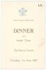 Surrey County Cricket Club. Dinner to the Indian Team 1967. Official menu for the Dinner held at The Surrey Tavern on the 1st June 1967. The menu with raised silver club emblem of the Prince of Wales feathers and titles to front cover, inside pages with T