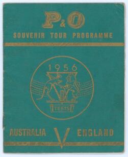 Australia tour to England 1956. Official P&O souvenir tour programme for the England v Australia Tests of 1956. The programme with fixtures, travel details and pen pictures and biography of all members of the Australian team to pages. Signed to pen pictur