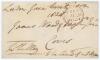 Sir John Shelley. M.C.C. 1792-1795. Original signed free-front envelope to James Ward in Cowes, dated and sent from &lsquo;London June twenty six 1824. Nicely signed &lsquo;J. Shelly&rsquo; in black ink to lower left corner. A rare early signature of Shelley, who was mainl