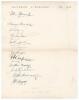 &lsquo;Australia v England Jan. 1925&rsquo;. Large page signed to verso of a &lsquo;Coward&rsquo;s Prince Alfred Hotel, Adelaide&rsquo; letterhead. Twelve nice signatures in black ink of the Australian team for the third (timeless) Test played at Adelaide, 16th- 23rd January 1925. Sig