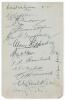 Australia tour to England 1930. Album page nicely signed in black ink by thirteen members of the 1930 Australian touring party. Signatures are Woodfull (Captain), Richardson, Grimmett, Fairfax, Kippax, Jackson, Hornibrook, a&rsquo;Beckett, Hurwood, Walker, McCa