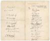 Australia tour to England 1930. Surrey C.C.C. official letterhead nicely signed in black ink by twelve members of the 1930 Australian touring party to the right hand side, with eight England players&rsquo; signatures to the left. Handwritten annotation in ink a
