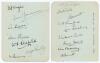 Australia tour to England 1934. Two small album pages very nicely and fully signed in black ink by all sixteen playing members of the 1934 Australian touring party. Signatures are Woodfull (Captain), Bradman, Kippax, McCabe, Oldfield, O&rsquo;Reilly, Brown, Chi