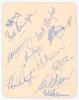 Australian Services in England 1945. Album page very nicely signed in blue ink by the eleven members of the Australian Services team for the match v Nottinghamshire at Trent Bridge, 31st August & 1st September 1945. Signatures are Hassett (Captain), Craig
