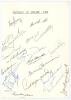 &lsquo;Australia in England 1968&rsquo;. White card with printed title, fully signed in ink by all seventeen members of the 1968 Australian touring party. Signatures are Lawry (Captain), Joslin, Connolly, McKenzie, Inverarity, Taber, Walters, Hawke, Cowper, Freeman, 