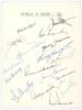 &lsquo;Australia in England 1972&rsquo;. White card with printed title, signed in ink by sixteen members of the 1972 Australian touring party. Signatures are I. Chappell (Captain), G. Chappell, Colley, Marsh, Lilley, Taber, Francis, Massie, Stackpole, Hammond, Watson