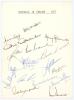 &lsquo;Australia in England 1975&rsquo;. White card with printed title, fully signed in ink by all sixteen playing members of the 1975 Australian touring party. Signatures are I. Chappell (Captain), G. Chappell, Higgs, Robinson, Gilmour, Lilley, Marsh, Laird, Walker,