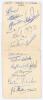 West Indies tour to England 1950. Two joined album pages fully signed in ink by the seventeen members of the West Indies touring party. Signatures are Goddard (Captain), Valentine, Christiani, Johnson, Jones, Gomez, Rae, Pierre, Ramadhin, Williams, Walcot